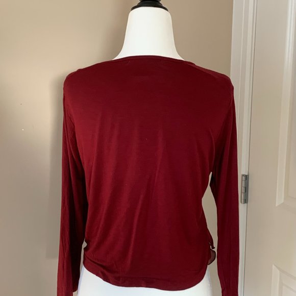 August Silk Cardigan, Red, Ruffled, Size M - Picture 2 of 5